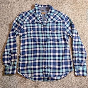 Jachs Girlfriend Teal Plaid Button Down Bea Shirt Small